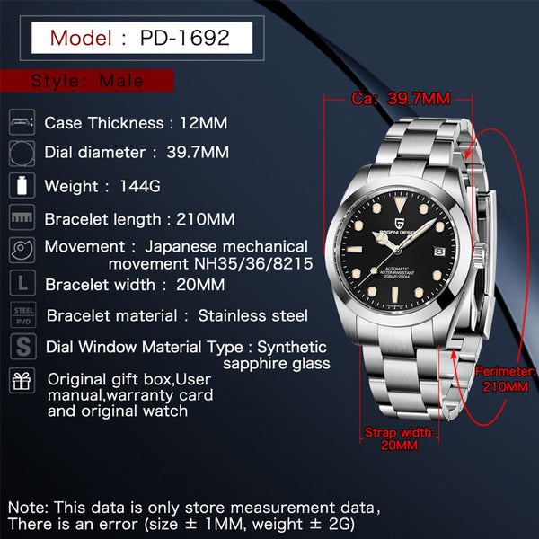 PAGANI DESIGN New Men Mechanical Wristwatches Top Brand Sapphire Glass 200M Waterproof Automatic Watch for Men relogio masculino