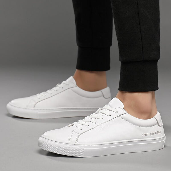 Spring Summer White Genuine Leather  Men's Shoes Men's Casual Shoes Fashion Sneakers  Wild Mens Flat Shoes Non-slip Board Shoe