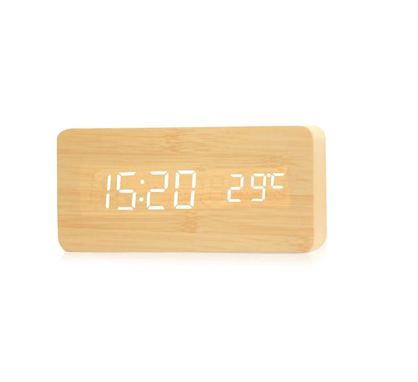 Wooden Digital Alarm Clock, LED Alarm Clock with Temperature Desk Clocks for Office,Bedside Clock