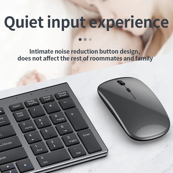 Gray Bluetooth 5.0 & 2.4G Wireless Keyboard Mouse Combo Rechargeable Full Size Wireless Keyboard for Notebook Laptop