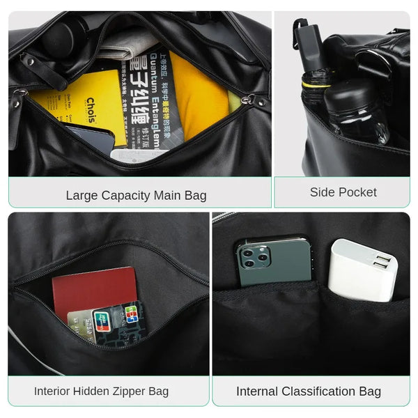 Premium Gym Bag Leather Sports Bags Wet And Dry Separation Men Handbag Fitness Weekend Zipper Travel  Bag With Shoes Packet