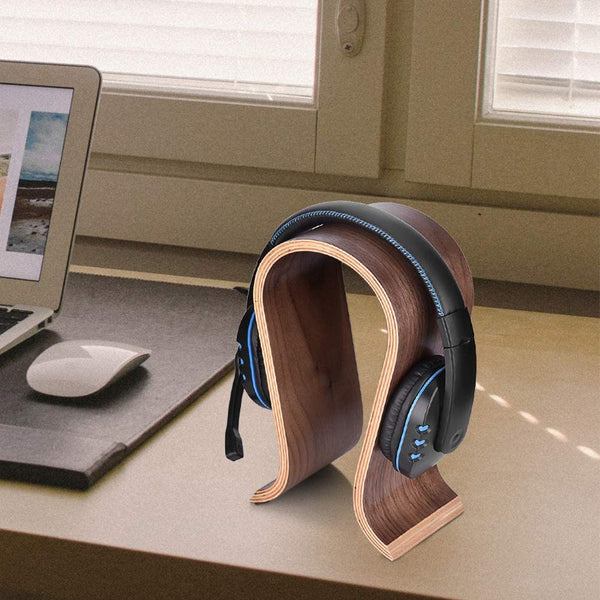 U Shape Headset Stand, Wooden Headphones Headset Holder Hanger Desk Headset Display Shelf Rack, for Almost All On-Ear Headphones