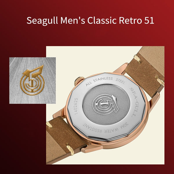 Seagull Men's Watch Classic Retro 51 Re-Edition Gold Dial Automatic Mechanical Watch Men's Watch relogio masculino D51SG