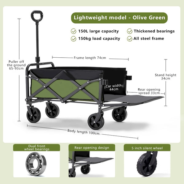 Outdoor Camping Aircraft Wheeled Cart Foldable Hand Pushing Camping Trailer Pull Rod Rear Wagon Cart for Camping Picnic Trolley