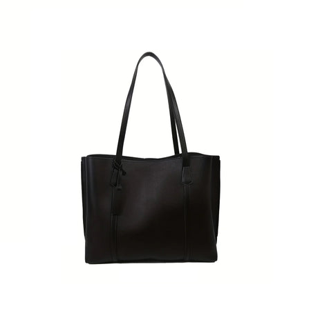 1PC black women minimalist large capacity soft leather tote bag casual versatile shoulder bag