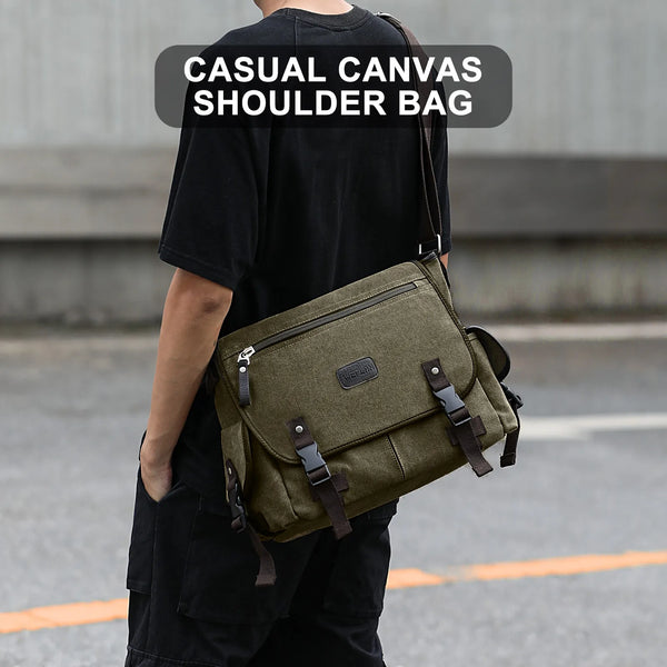 Vintage Canvas Crossbody Bag For Men, High Quality 13Inch Laptop Casual Messager Bag Large Capacity Multifunction Daily Outing