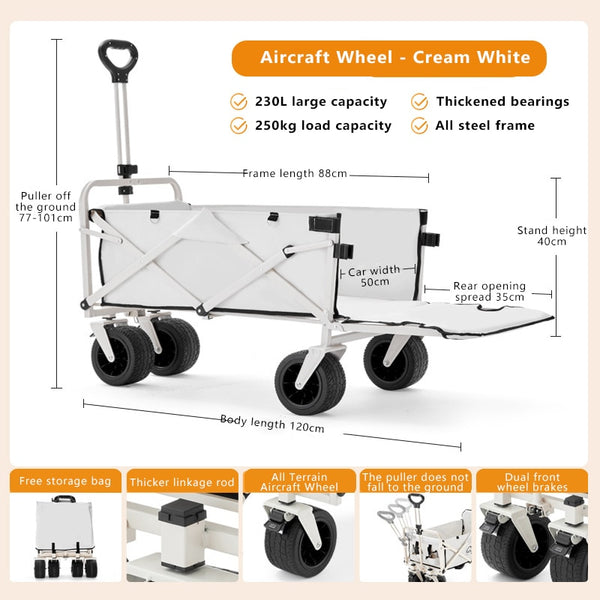 Outdoor Camping Aircraft Wheeled Cart Foldable Hand Pushing Camping Trailer Pull Rod Rear Wagon Cart for Camping Picnic Trolley