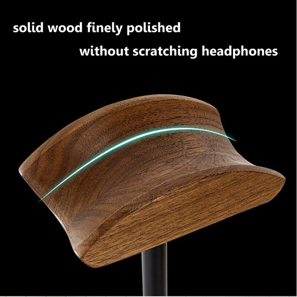 Solid Wooden Desktop Headphone Holder Aluminum Alloy Gaming Headset Stand Walnut Wood Earphone Display Bracket Mount for Desk