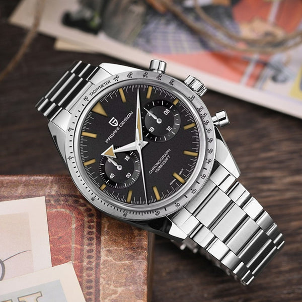 PAGANI DESIGN New 1957 Retro Luminous Moon Watch men Quartz speed Sport Chronograph AR Sapphire mirror VK64 Steel Men's Watches