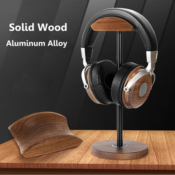 Solid Wooden Desktop Headphone Holder Aluminum Alloy Gaming Headset Stand Walnut Wood Earphone Display Bracket Mount for Desk